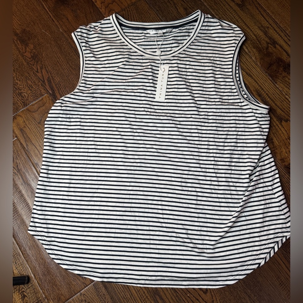 Trina Turk Black White Striped Sleeveless Top